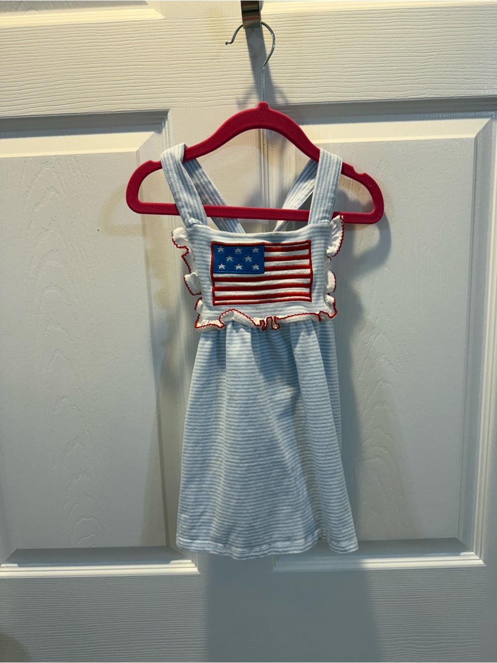 Light Blue & White Striped Sundress with Green Script Tag